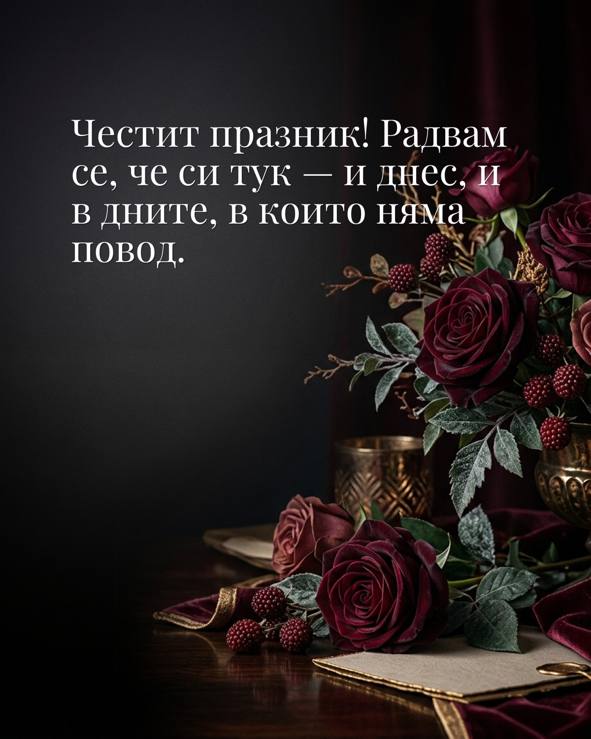 Картичка за любов: „Честит празник! Радвам се, че си тук — и днес, и в дните, в които няма повод“
