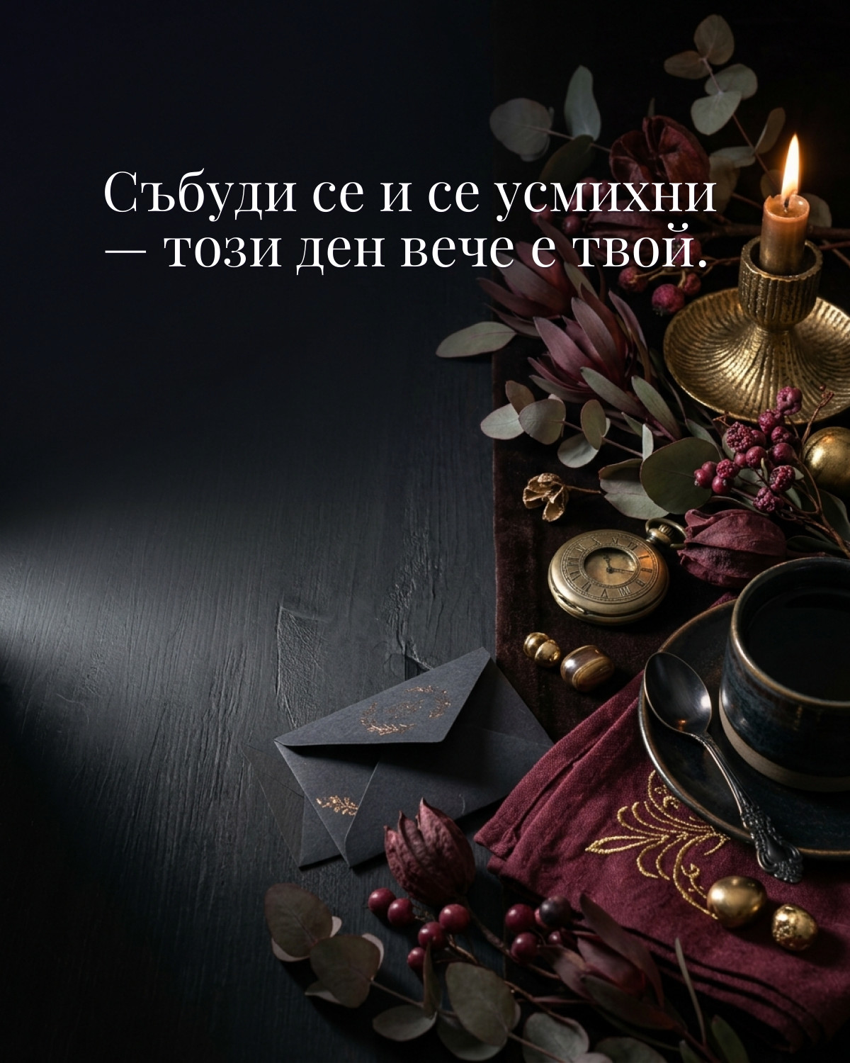 Картичка за добро утро: „Събуди се и се усмихни — този ден вече е твой“