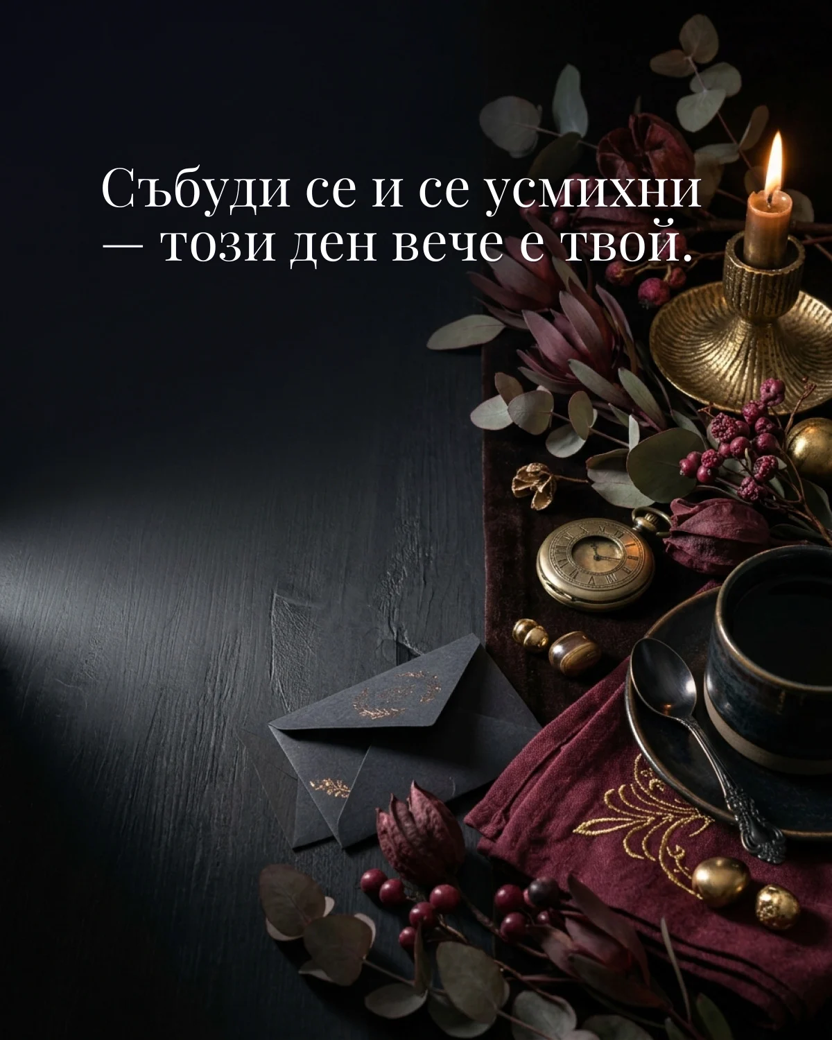 Картичка за добро утро: „Събуди се и се усмихни — този ден вече е твой“
