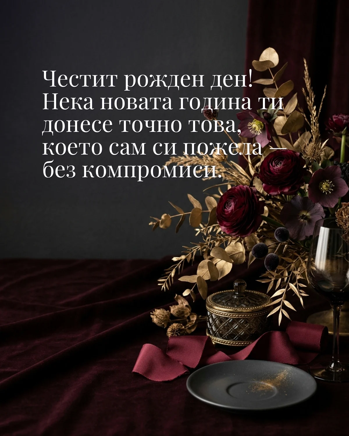 Картичка за рожден ден: „Честит рожден ден! Нека новата година ти донесе точно това, което сам си пожела — без компромиси“