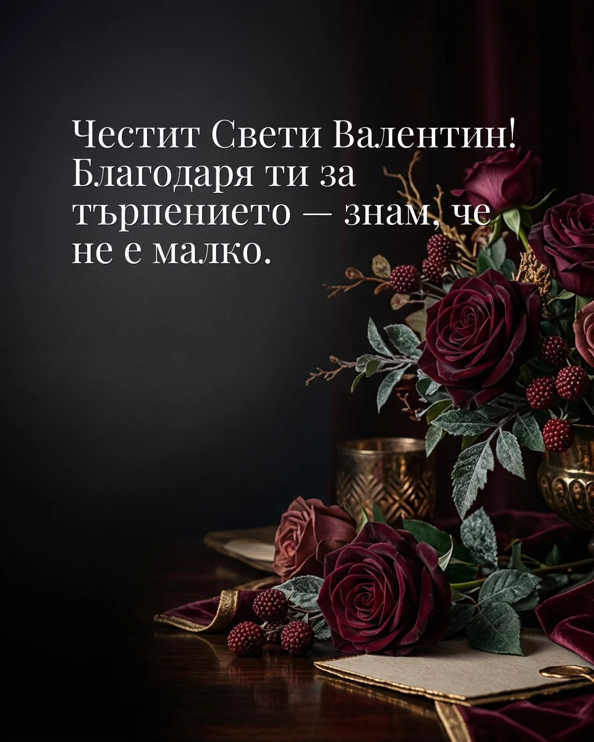 Картичка за любов: „Честит Свети Валентин! Благодаря ти за търпението — знам, че не е малко“
