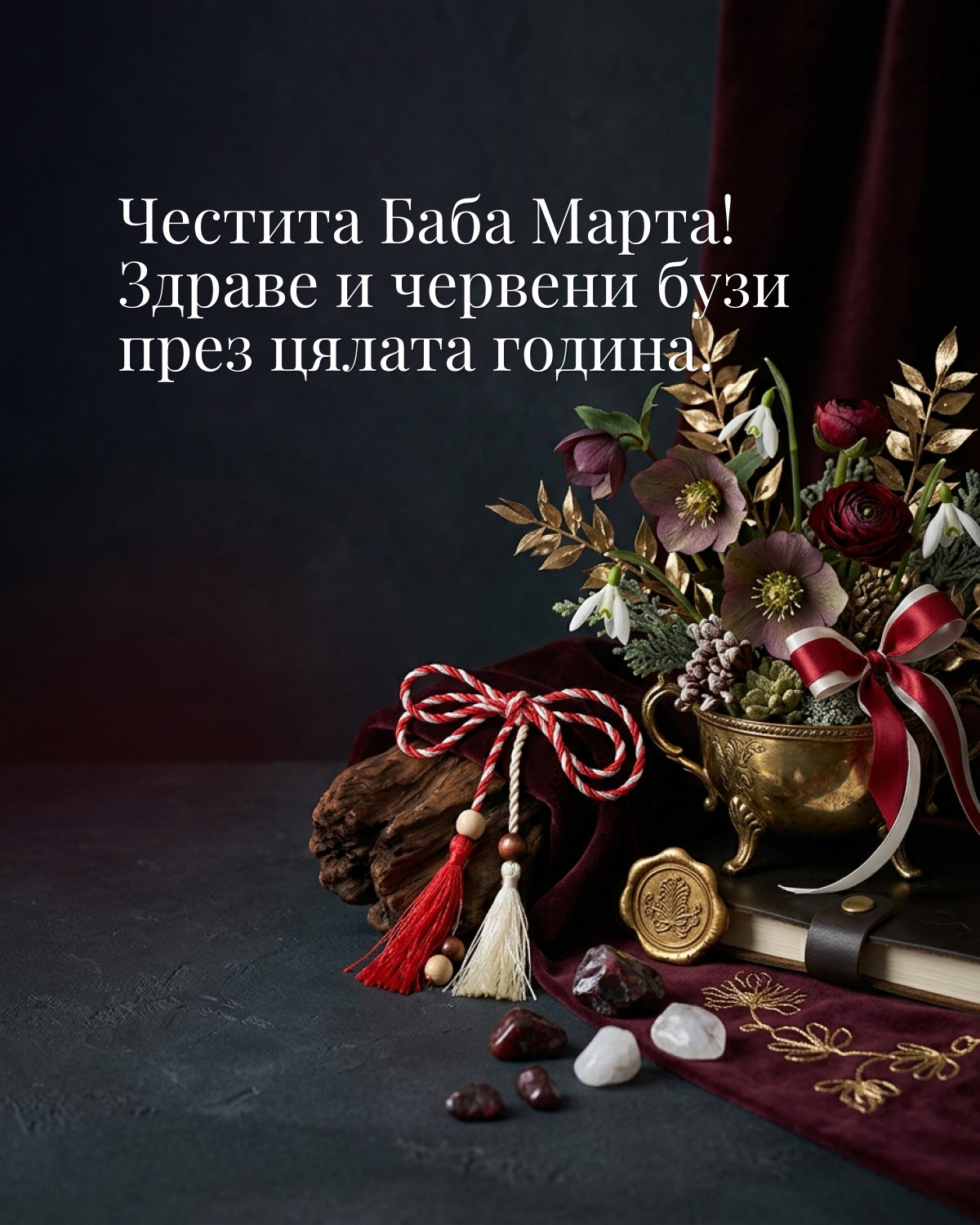 Картичка за Баба Марта: „Честита Баба Марта! Здраве и червени бузи през цялата година“
