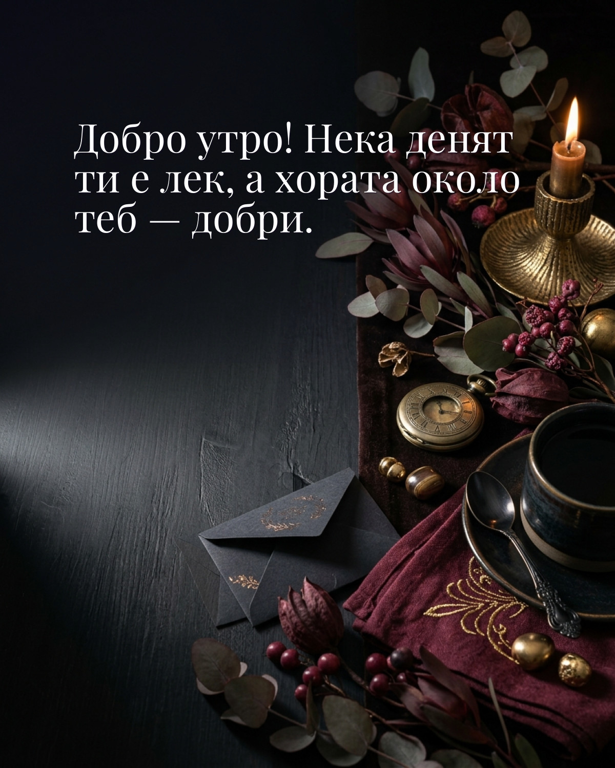 Картичка за добро утро: „Добро утро! Нека денят ти е лек, а хората около теб — добри“
