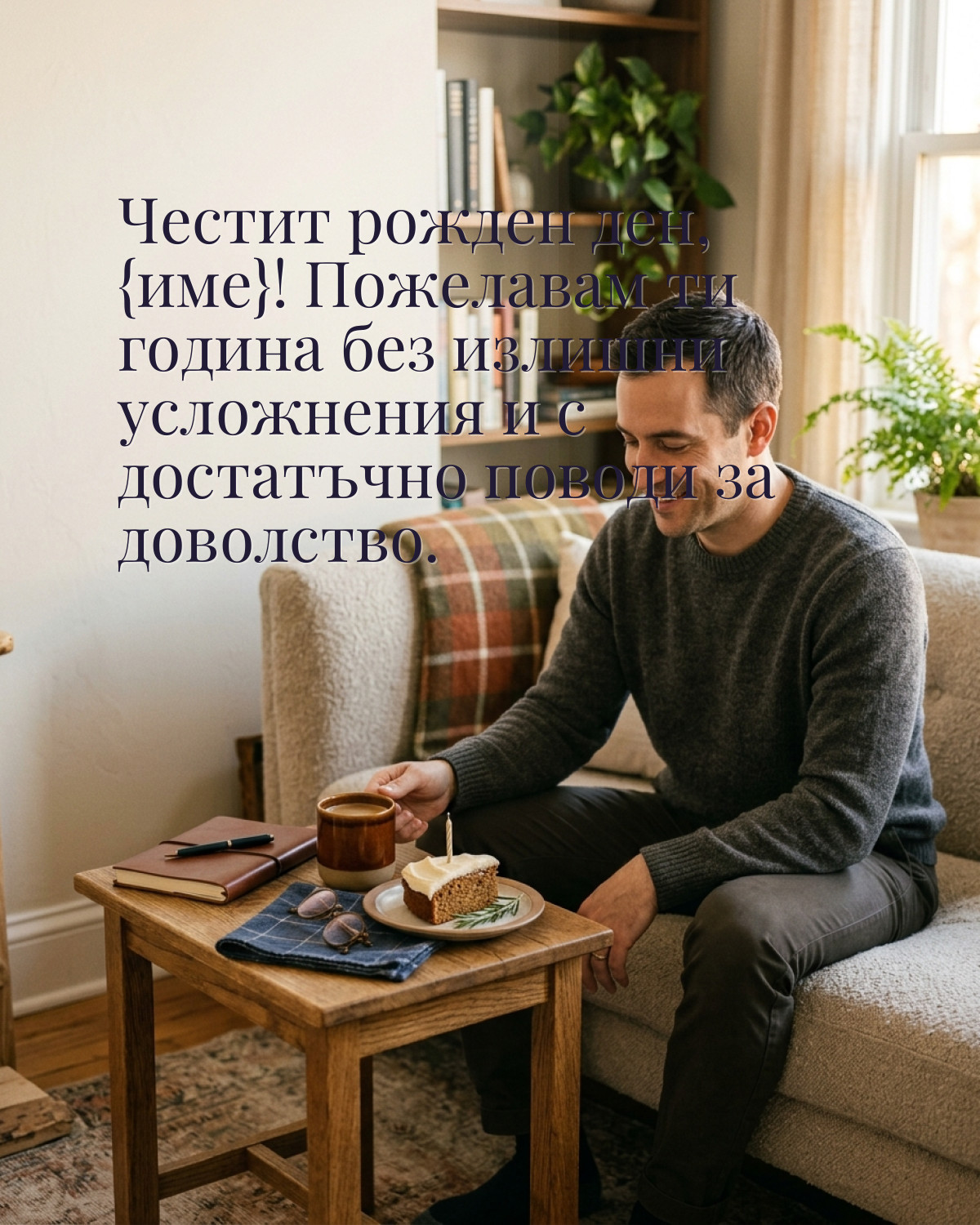 Картичка за рожден ден на мъж: „Честит рожден ден! Пожелавам ти година без излишни усложнения и с достатъчно поводи за доволство“