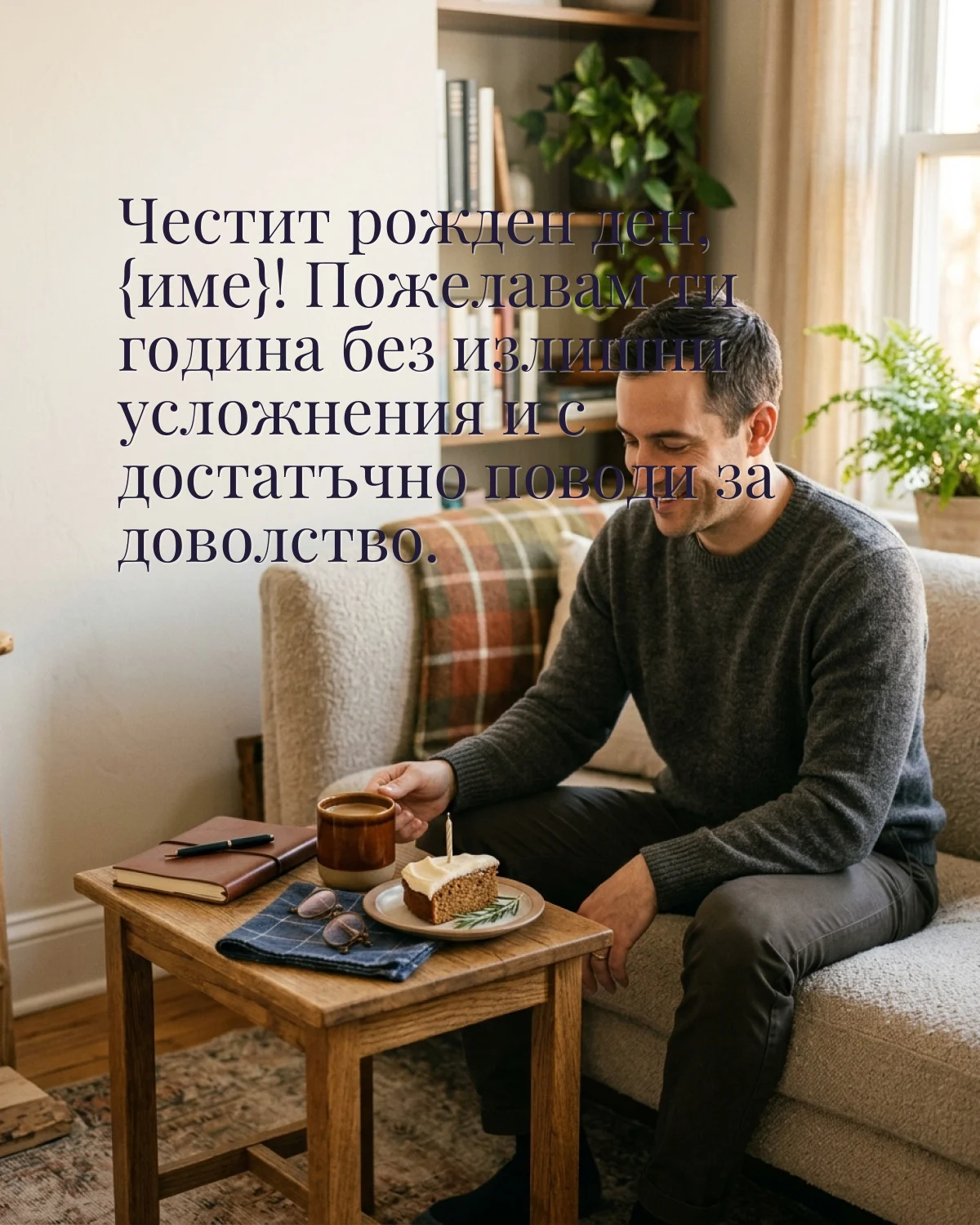 Картичка за рожден ден на мъж: „Честит рожден ден! Пожелавам ти година без излишни усложнения и с достатъчно поводи за доволство“