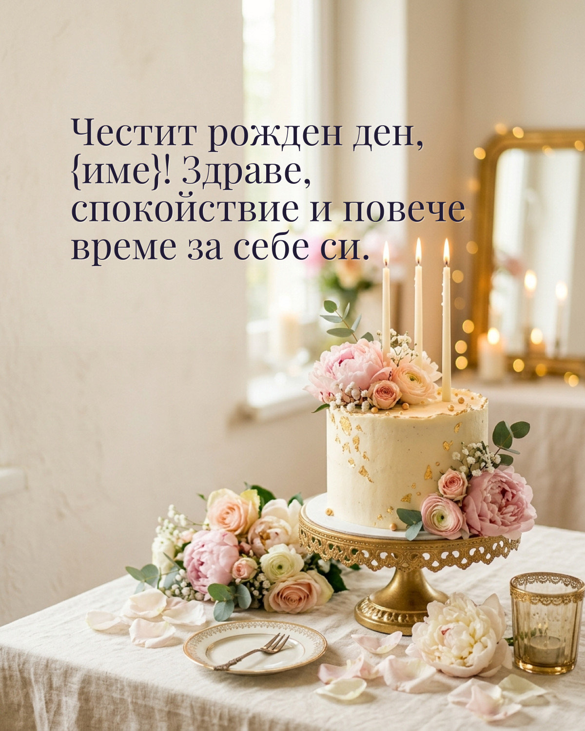 Картичка за рожден ден на жена: „Честит рожден ден! Здраве, спокойствие и повече време за себе си“