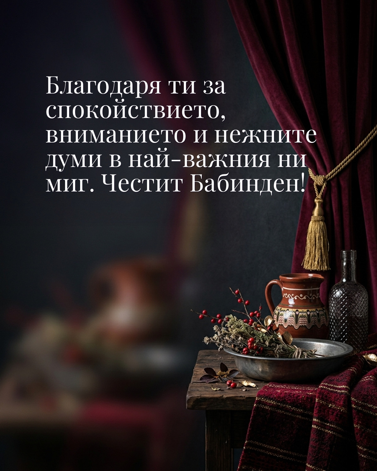 Картичка за Бабинден: „Благодаря ти за спокойствието, вниманието и нежните думи в най-важния ни миг. Честит Бабинден!“