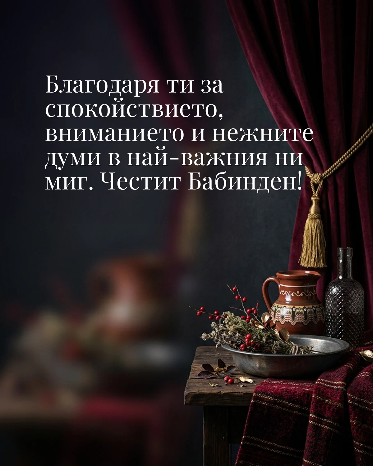Картичка за Бабинден: „Благодаря ти за спокойствието, вниманието и нежните думи в най-важния ни миг. Честит Бабинден!“